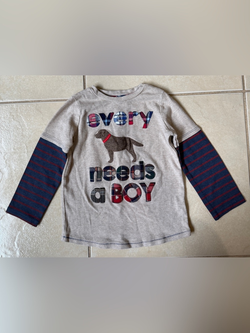 Mud Pie Kids Oatmeal Every Dog Needs a Boy Lab Applique Striped Shirt 4T/5T